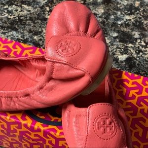 Tory Burch Coral Calfskin Ballet Flats